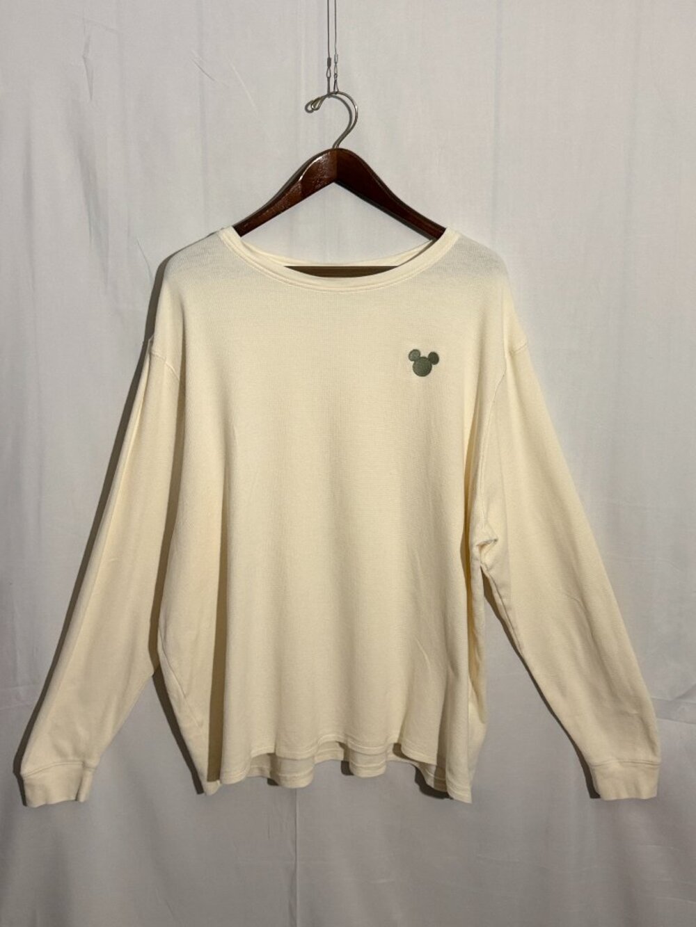 Disney Mickey Mouse Embroidered Waffle Knit Thermal Cream Long Sleeve 3XL